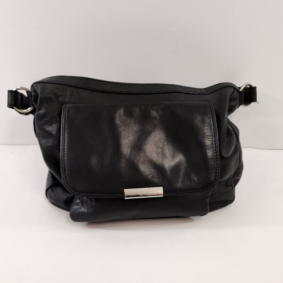 Danier Black Leather Purse w/ Leopard Print Interior - Picture 1 of 11